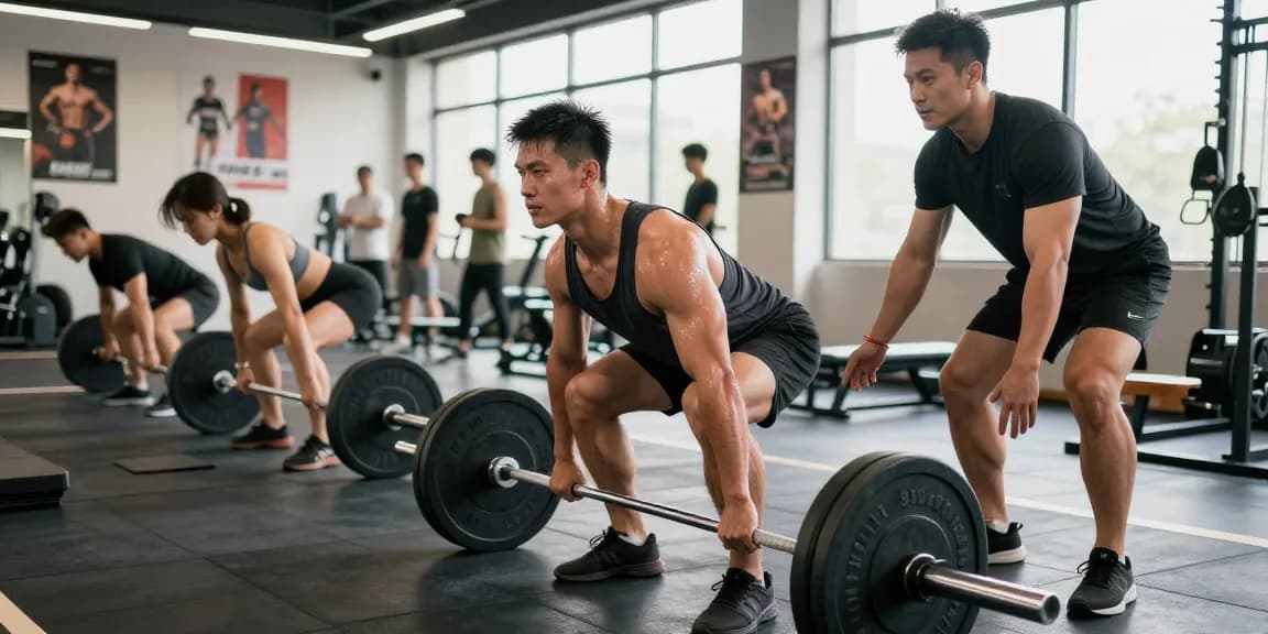 Anabolika Shop fitness scene featuring professional bodybuilder deadlifting, surrounded by trainers and gym-goers, showcasing dedication to bodybuilding.
