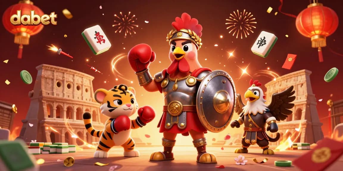 dabet showcases a vibrant casino illustration highlighting a rooster warrior and gambling elements.