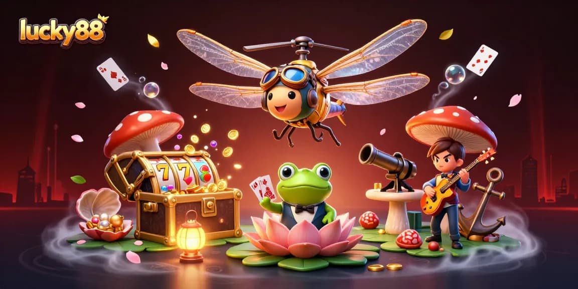 Experience the excitement of lucky88 through this vibrant casino scene with engaging characters.