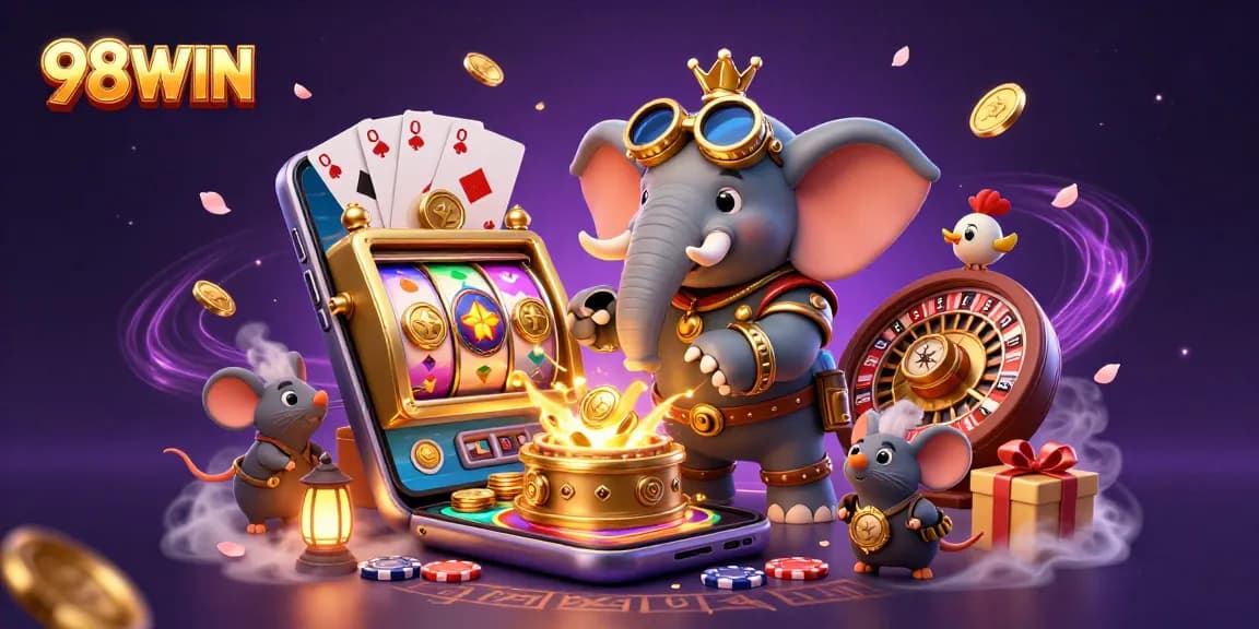 Experience the thrilling slot action at 98WIN with dynamic characters and vibrant game elements.