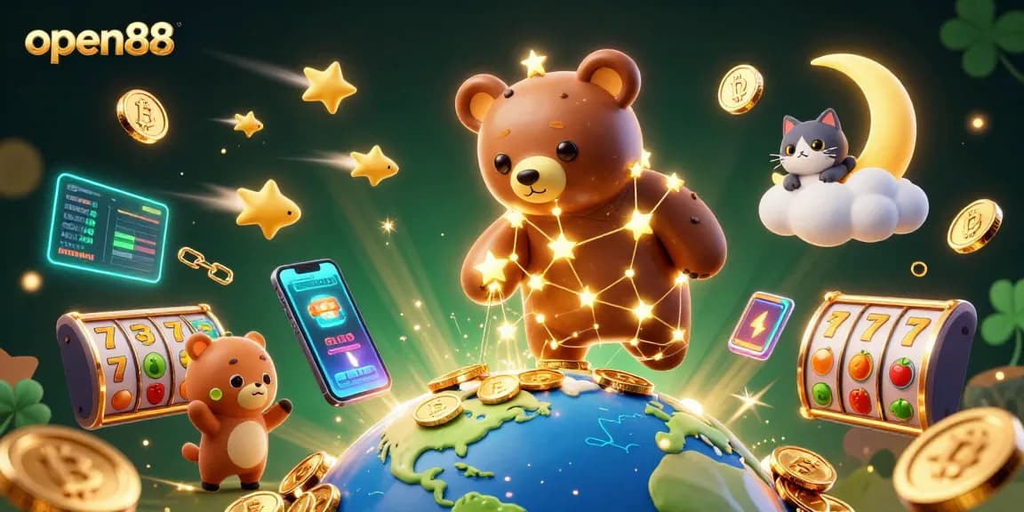 Engage with the thrilling slot experience at open88 featuring vibrant symbols and crypto elements.