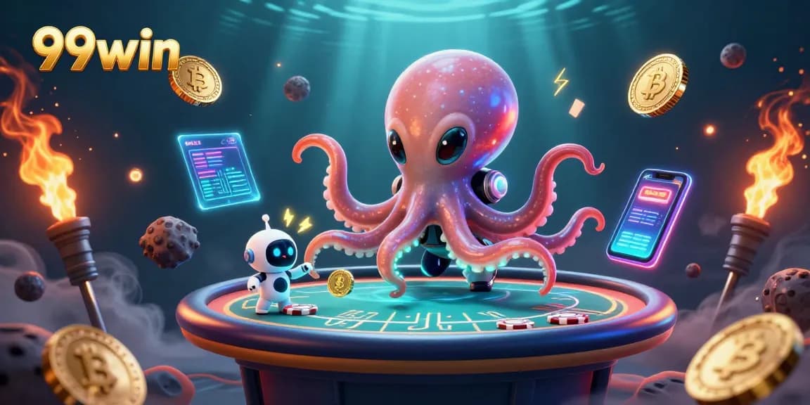 Experience thrilling gameplay with 99win at a cosmic poker table designed by an alien octopus.