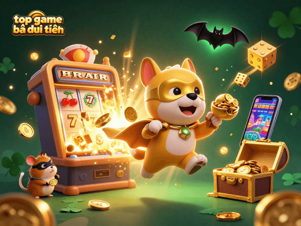 Engage with top game bài đổi thưởng through wins, with a superhero dog and hamster in action.