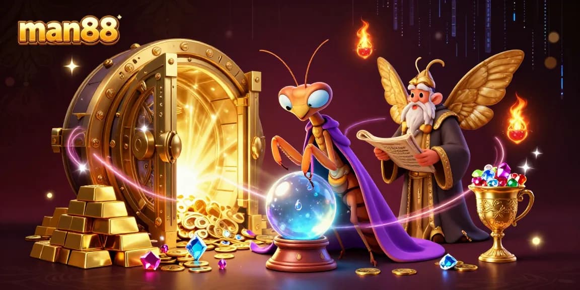 Engage with man88's mystical casino realm filled with fortune tellers, gold, and vibrant oracles.
