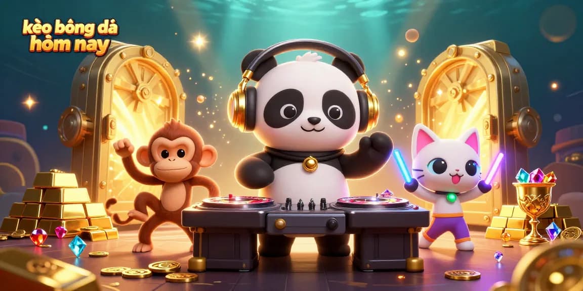 Join the excitement of kèo bóng đá hôm nay with dynamic 3D characters celebrating wins in a vibrant casino scene.