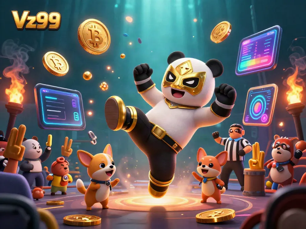 Experience thrilling gaming action with Vz99 in this vibrant 3D illustration featuring key characters.