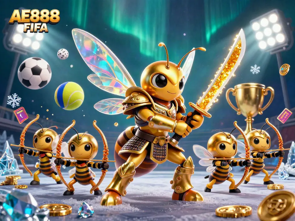 Experience the excitement of AE888 FIFA with a colorful 3D casino scene featuring dynamic sports elements and vibrant characters.