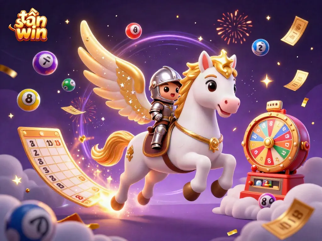 Experience excitement with tải sun win in this vibrant casino-themed illustration featuring a celestial horse and knight.