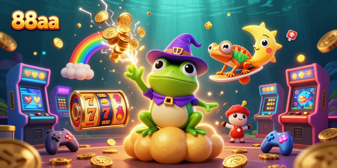 Join the excitement at 88aa with a fun fantasy scene featuring a wizard frog and a rainbow chameleon.