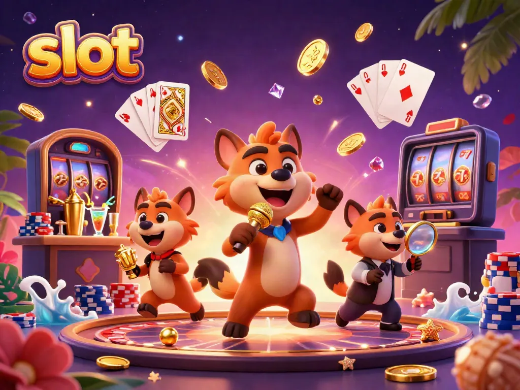 Hyenas entertain in a vibrant casino scene filled with slots and colorful casino elements.