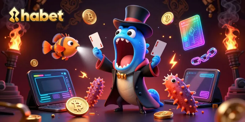 Experience thrilling gameplay at thabet with a vibrant fantasy casino scene featuring captivating characters and dynamic crypto elements.