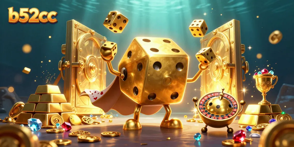 Play exciting games at b52cc with a dynamic golden dice golem and vibrant casino elements.