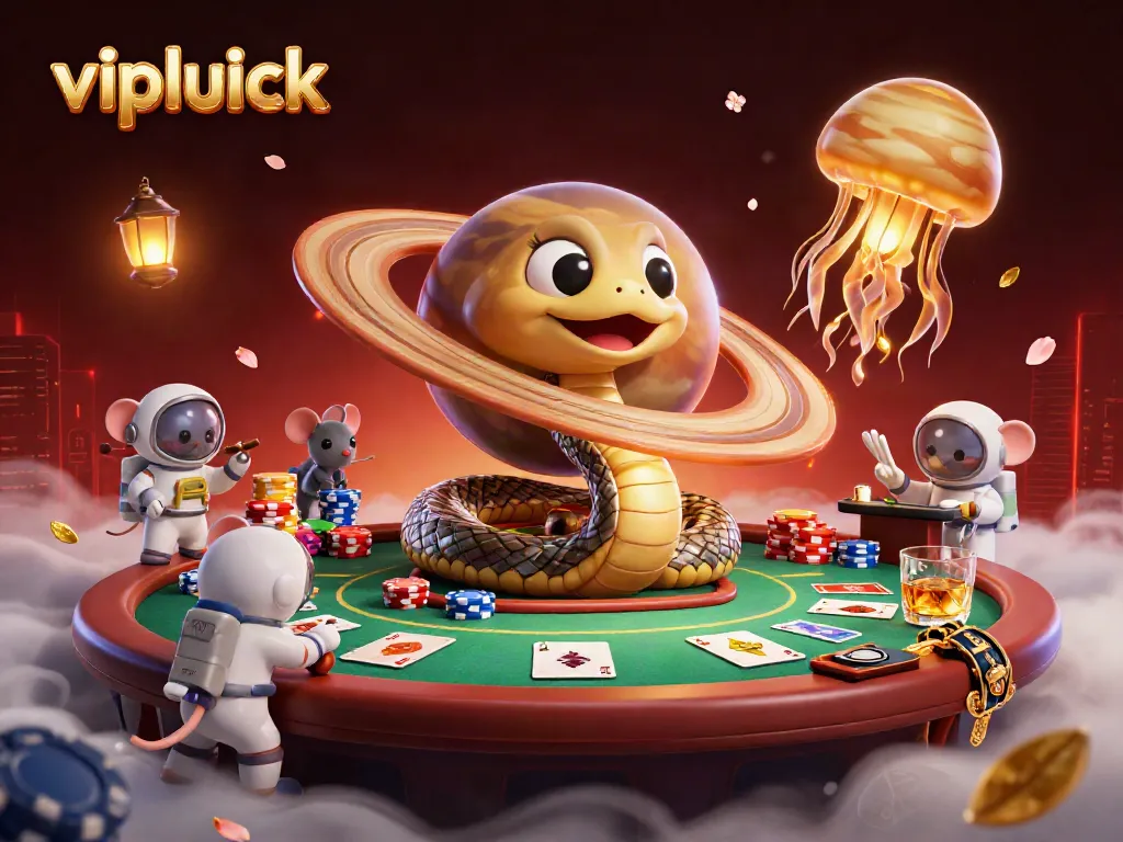 Experience the vibrant action at vipluck with casino-themed astronaut mice betting on a cosmic roulette.