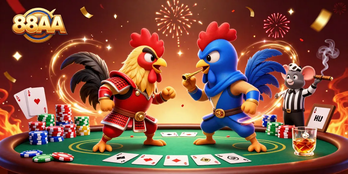 Experience dynamic gaming at 88AA with thrilling rooster showdown and vibrant casino elements.
