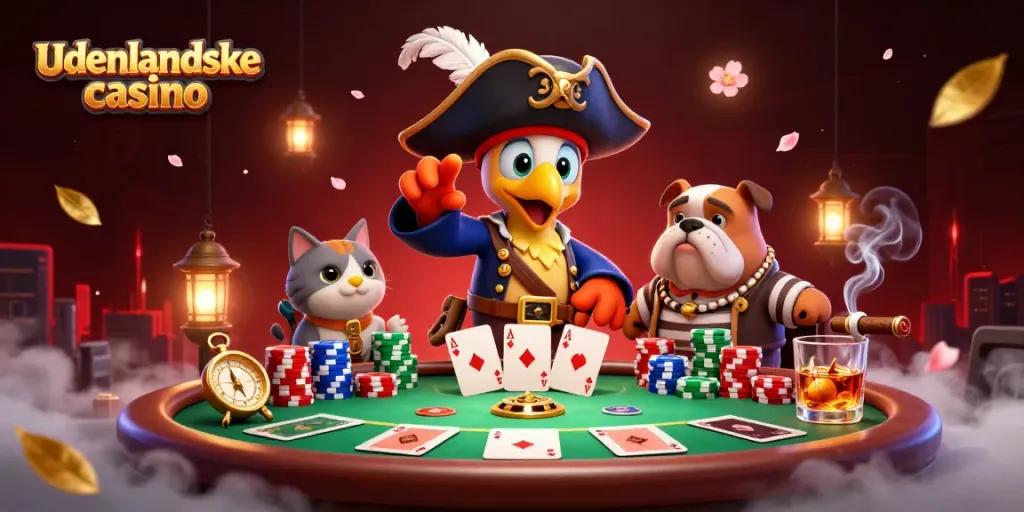 Experience the vibrant scene of udenlandske casino with a pirate captain, a bulldog first mate, and a cat navigator.