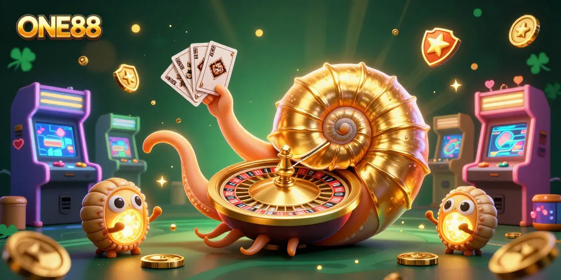 Engage with ONE88's thrilling gaming adventure, featuring vibrant visuals of a nautilus roulette wheel.