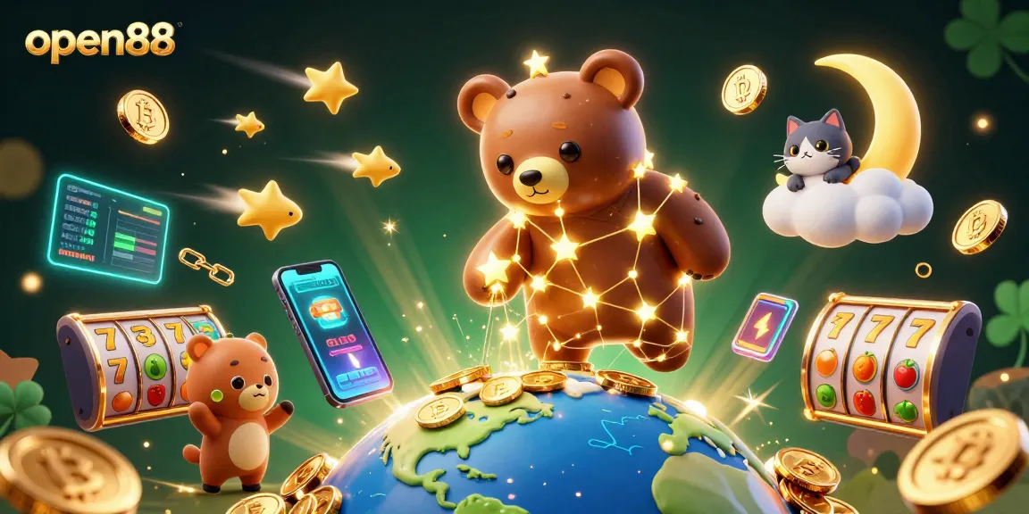 Engage with the thrilling slot experience at open88 featuring vibrant symbols and crypto elements.