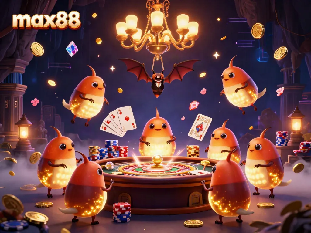 Experience max88's vibrant casino atmosphere with glowworms lighting the way, showcasing 3D gaming and excitement.