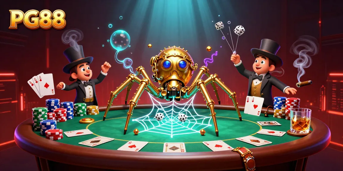 Catch exciting gameplay at PG88, featuring a 3D steampunk spider and dynamic poker elements.