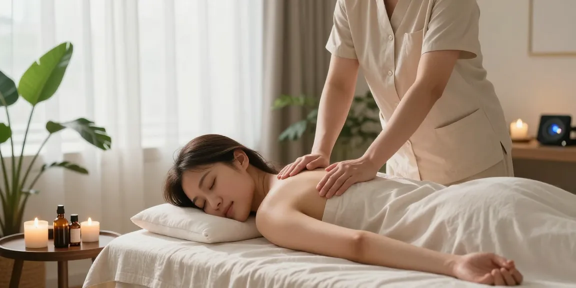 Comfortable home setting showcasing 서대문출장마사지 with therapist using warm oils in a serene atmosphere.