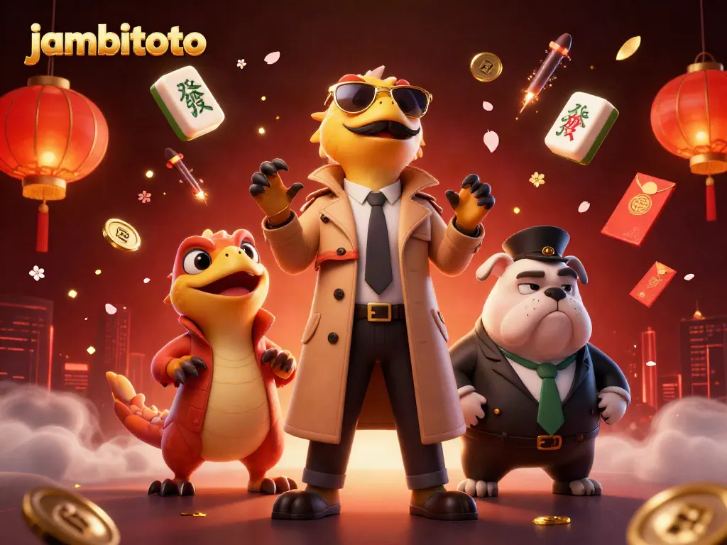 Experience the excitement of jambitoto as raptors disguise themselves to enter a VIP casino lounge surrounded by festive elements.