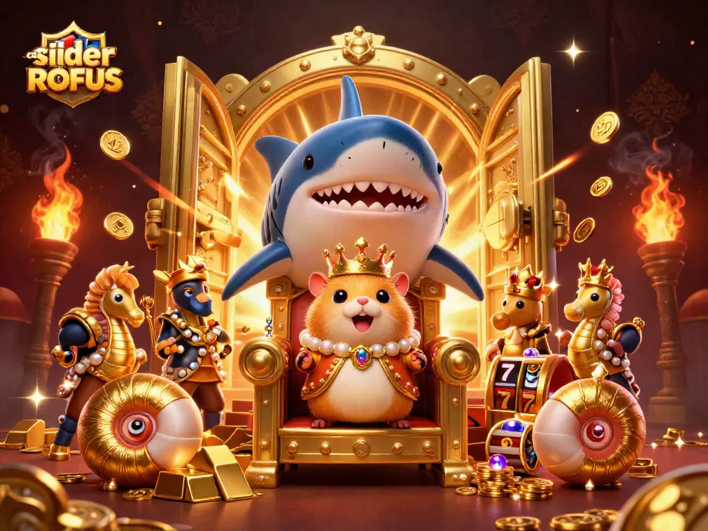 Experience the thrill of casino sider uden ROFUS with our vibrant illustration showing a golden hamster king amidst treasure.