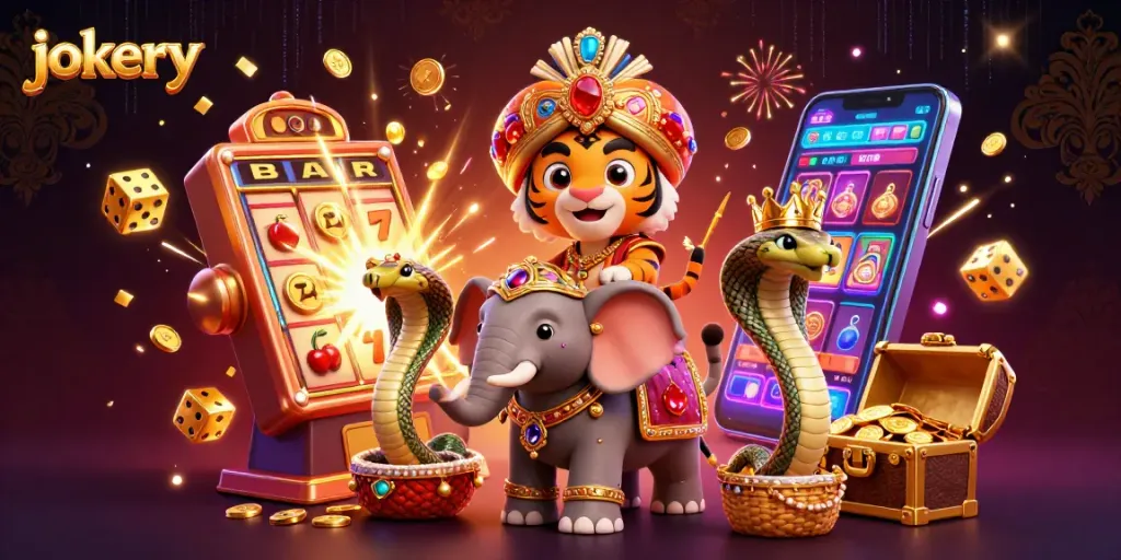 Experience thrilling jokery gameplay with a vibrant 3D casino scene featuring majestic characters and game elements.