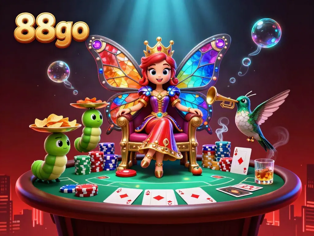 Engage with thrilling casino action at 88go featuring a magical butterfly queen and vibrant poker elements.