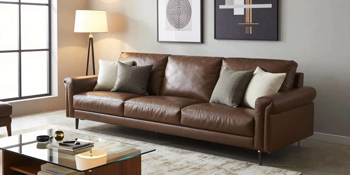 Baxter Ledersofa Preis präsentiert in einem stilvollen Wohnzimmer mit modernem Dekor und warmem Licht.