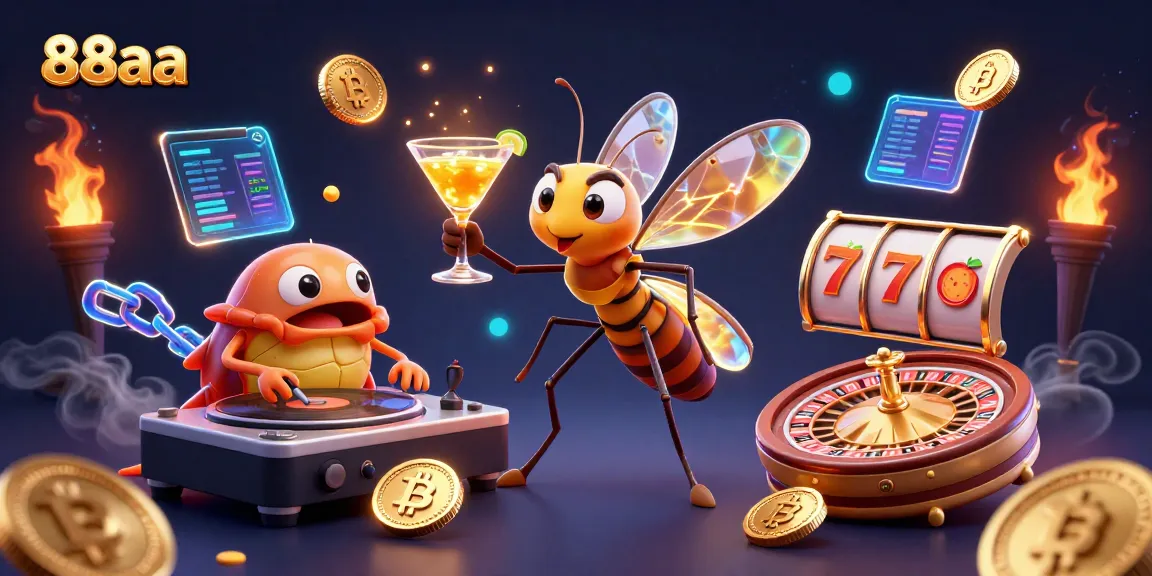Engage with 88aa’s vibrant casino scene filled with crypto-themed characters and elements.