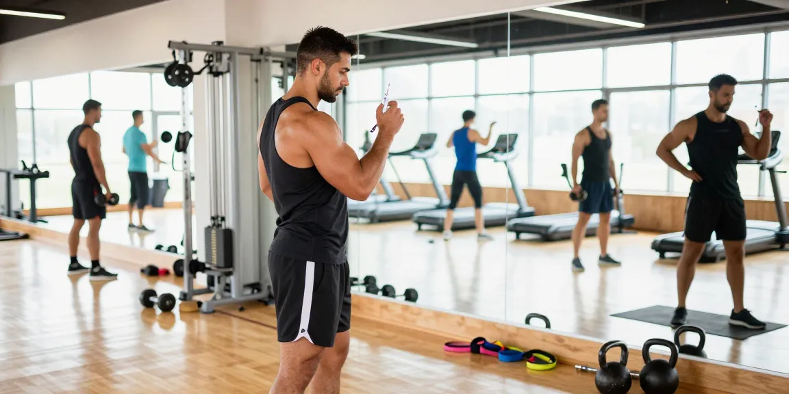 Anabolika Shop scene with a bodybuilder preparing for a workout while examining injectable steroids in a modern gym setting.