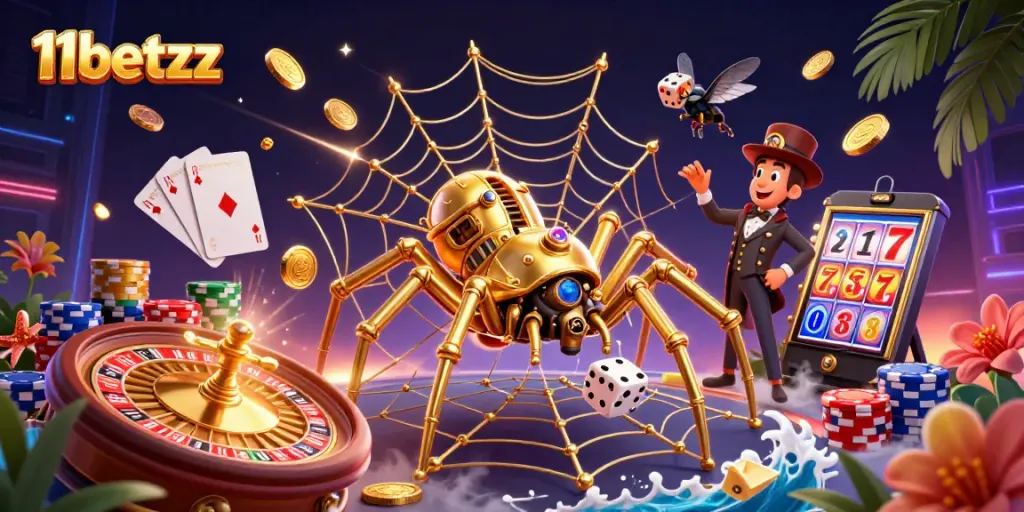 Win big with exciting gaming elements featuring 11betzz in a captivating casino scene.
