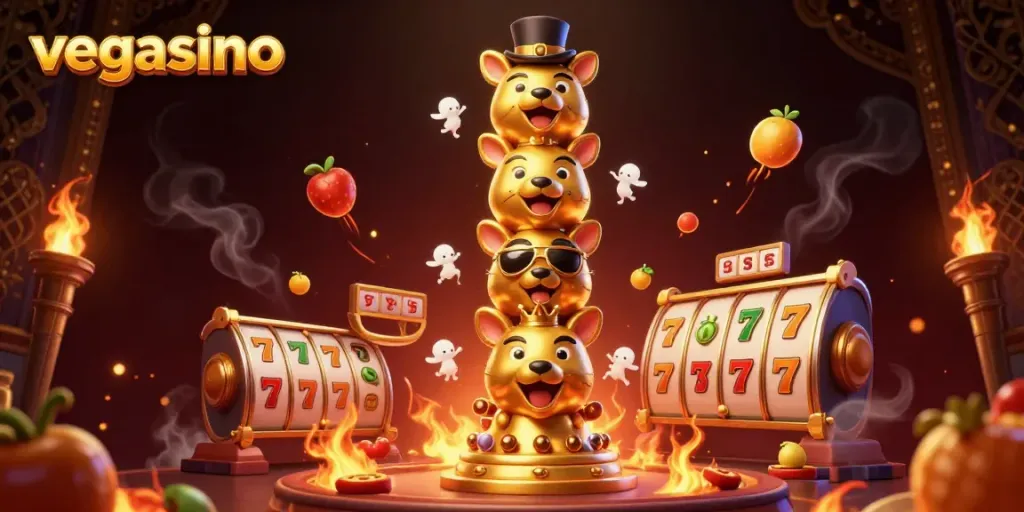 Spin the reels at vegasino with vibrant characters and dynamic casino elements lighting up the scene.