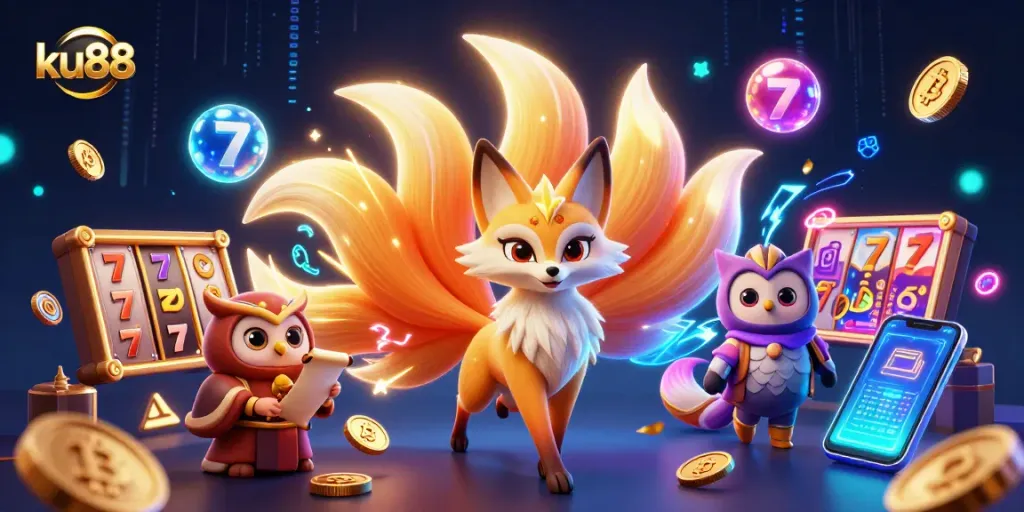 Engage with slots and crypto gaming at ku88 featuring vibrant characters and neon elements.