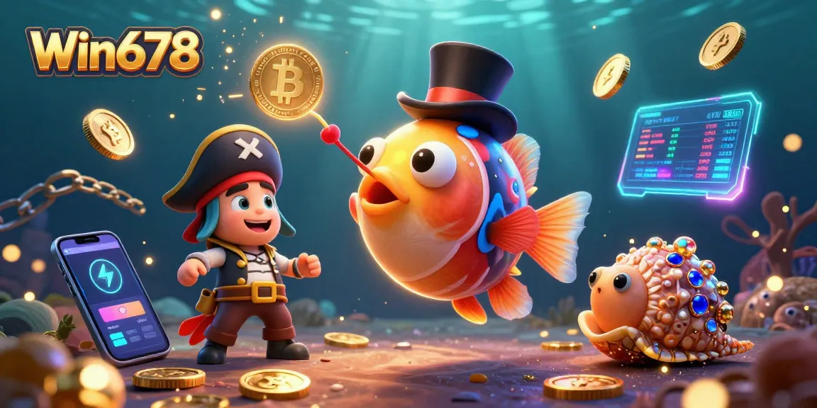 Win678 showcases immersive 3D casino gaming with vibrant characters and cryptocurrency elements.