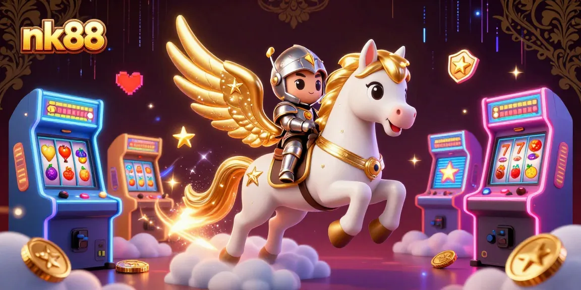 Experience thrilling gaming action at nk88 with a dynamic, colorful casino scene bringing slots to life.