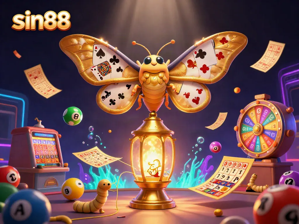 Experience thrilling gaming with sin88, featuring a vibrant 3D casino illustration showcasing dynamic lottery elements.