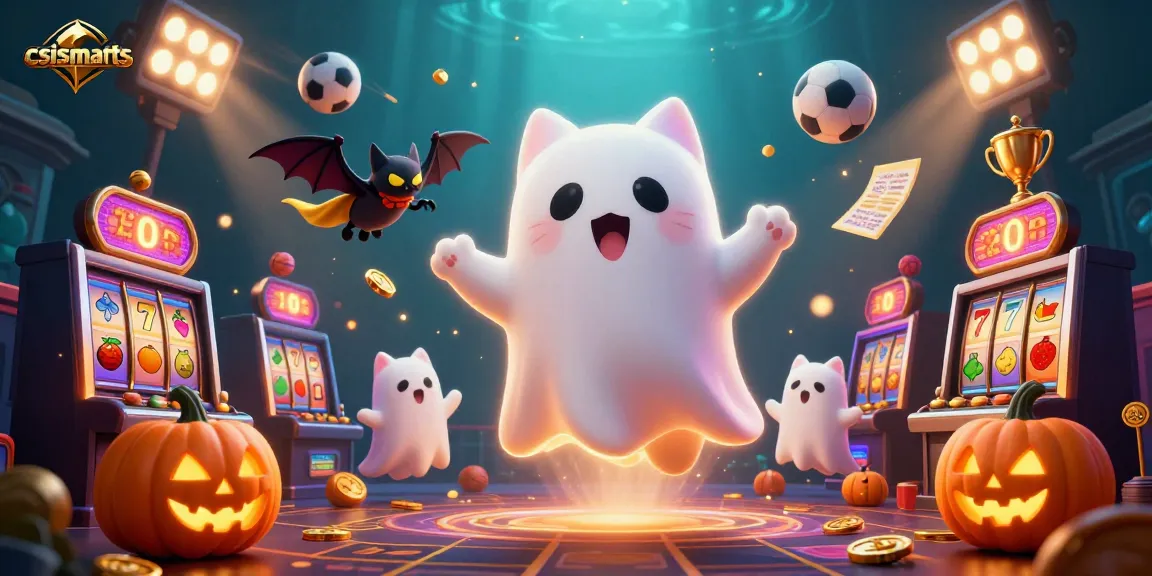 Bet on csismarts with a vibrant 3D illustration of a ghost cat and dynamic casino elements.