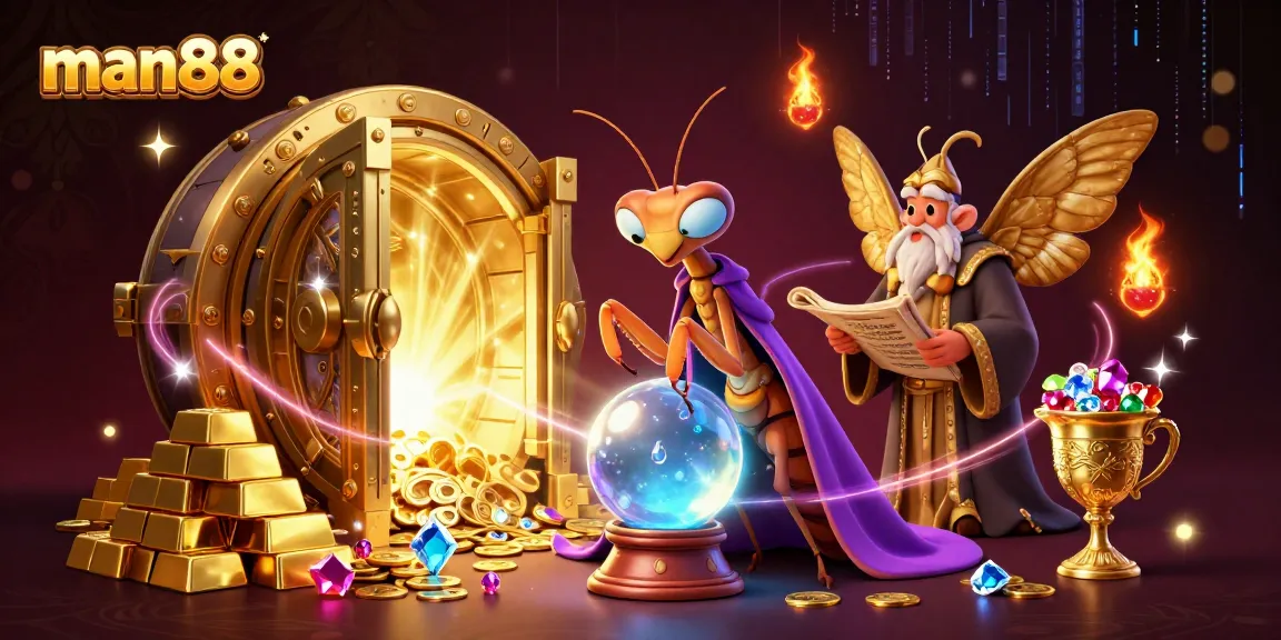 Engage with man88's mystical casino realm filled with fortune tellers, gold, and vibrant oracles.