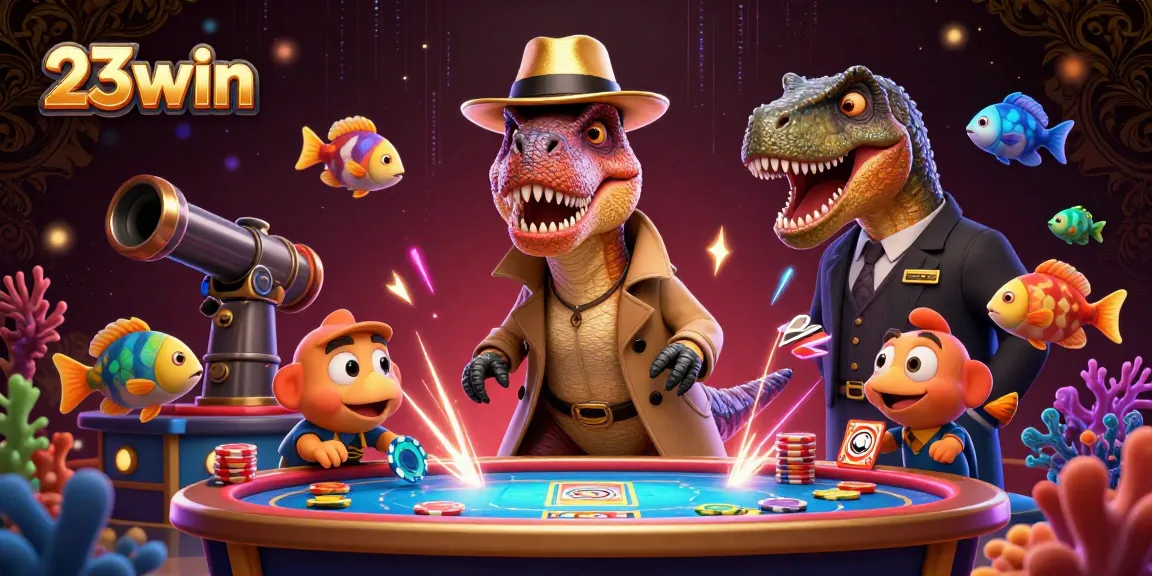 Engage in thrilling fish shooting games with 23win; a velociraptor counter at the table.
