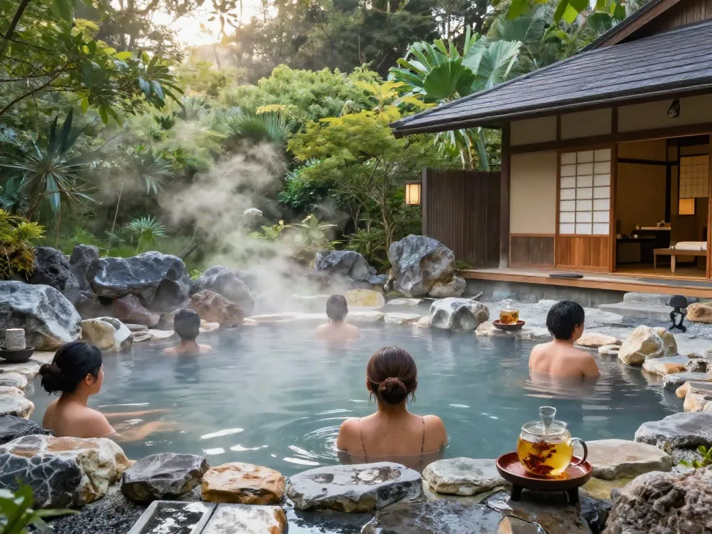 Relaxing at rokok88's natural volcanic hot springs for wellness.