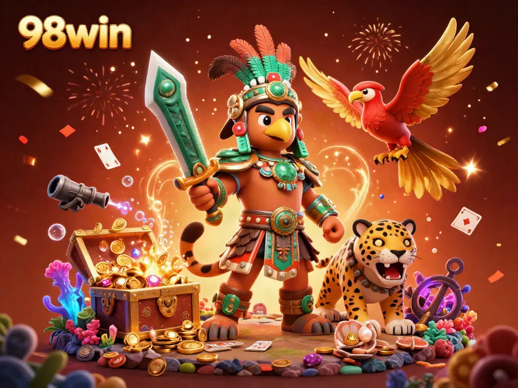 Experience the thrill of gaming with 98win's vibrant casino adventure featuring rich, dynamic characters and treasures.