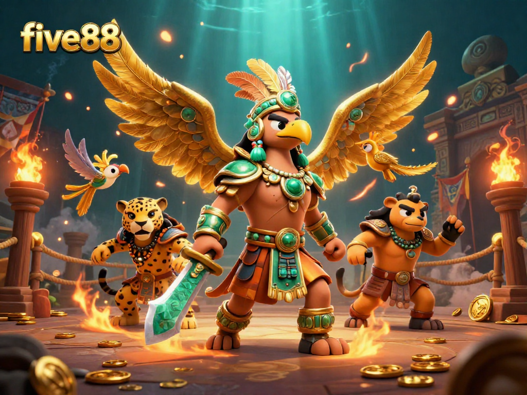Experience thrilling action with five88 in this vibrant, detailed 3D casino illustration filled with dynamic game elements.
