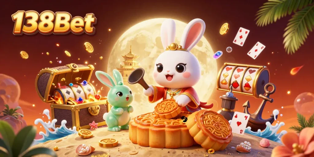 Experience thrilling gaming at 138Bet with exciting visuals of a moon rabbit gambling adventure.