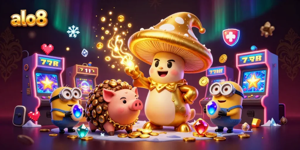 Join the fun at alo8 with golden magic treasures and exciting slot machines in a vibrant 3D casino!