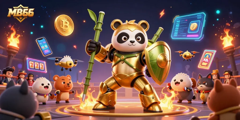 Spin the reels at MB66, showcasing an exciting casino scene with animated characters and vibrant game elements.